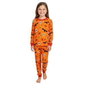 NWT Kid’s Orange Halloween Pajama Set – Size 6 Unisex